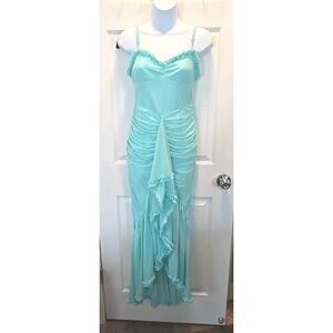 9024 Women's Cocktail Maxi Dress - Spaghetti Strap Ruched Mesh Split Mint New